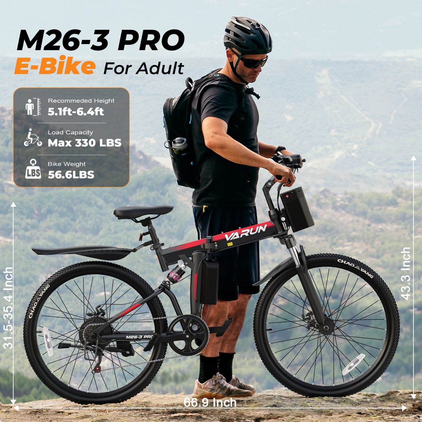 Varun M26-3 Pro Adult Electric Bike, 750W Peak Power Electric Road Bicycle, 48V 7.8Ah Battery, 26" MTB Mountain Ebike, 20MPH
