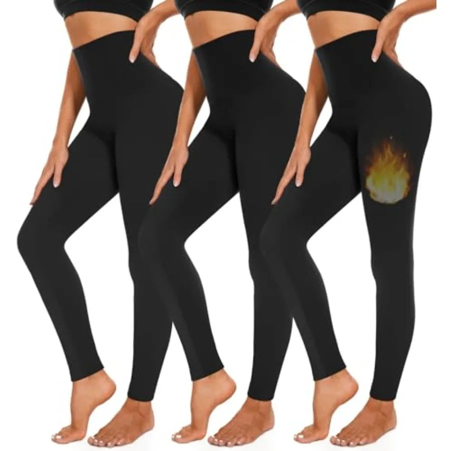 3 Pack Fleece Lined Leggings Women High Waisted Warm Winter Yoga Pants for Women Thermal Running Workout Leggings