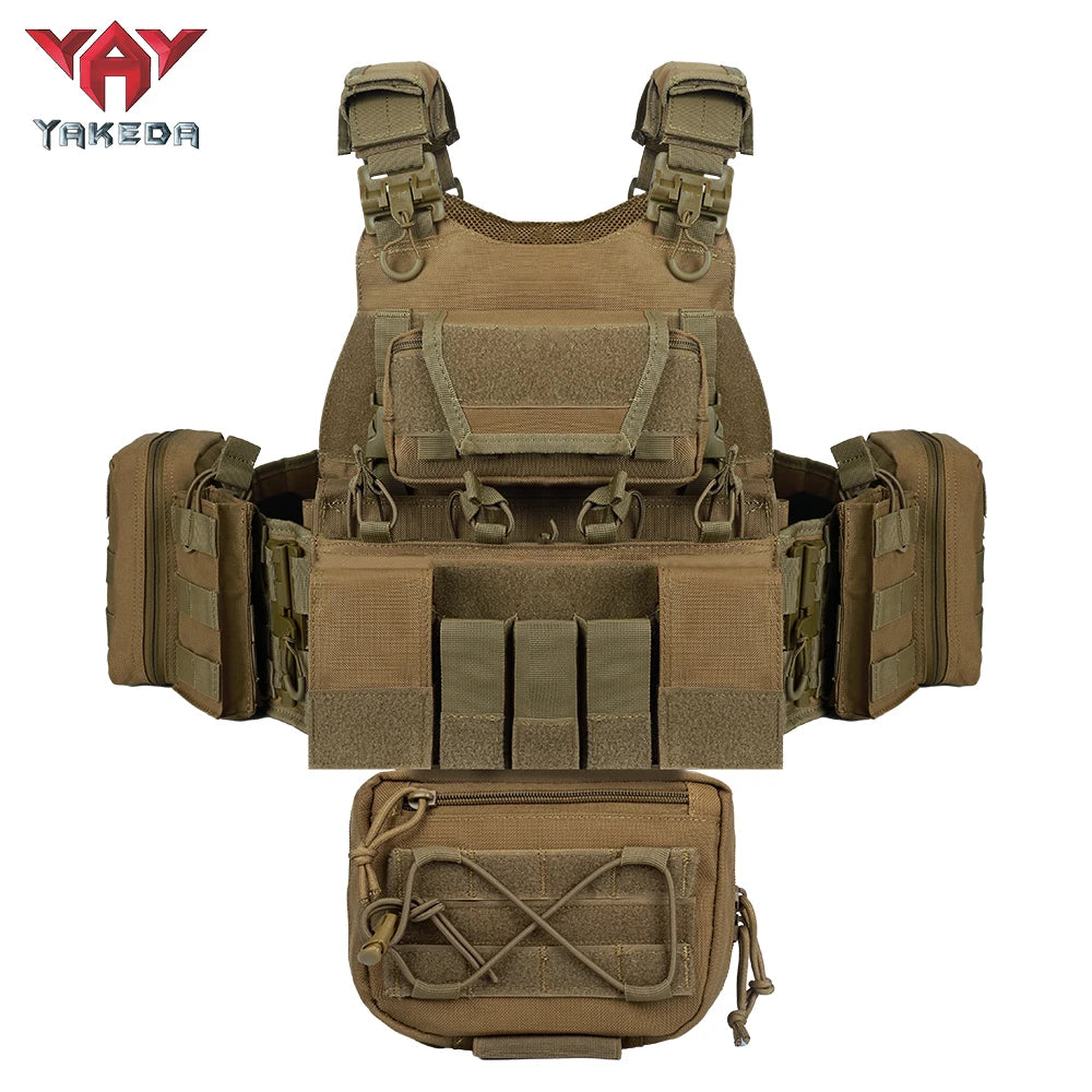 YAKEDA Quick Release Tactical Vest Breathable Adjustable MOLLE Outdoor Training Vest With Multi-Functional Pouches For Hunting, Hiking & Training