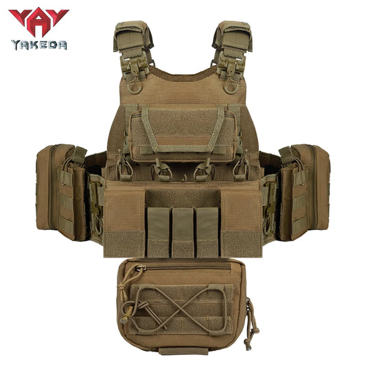YAKEDA Quick Release Tactical Vest Breathable Adjustable MOLLE Outdoor Training Vest With Multi-Functional Pouches For Hunting, Hiking & Training