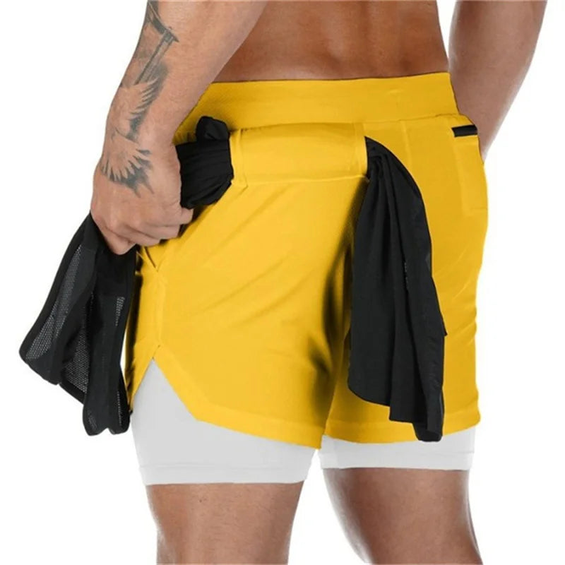Running Shorts Polyester 2in1 Double Deck Camo Quick Dry Multi-Pocket Breathable Pants 1Pcs Men Casual Soft