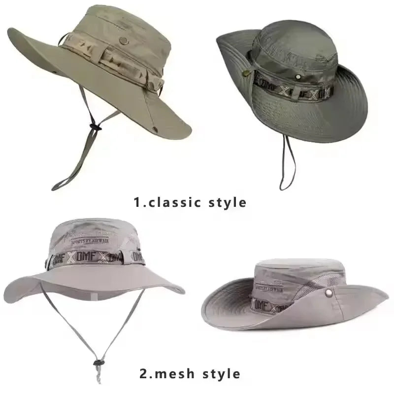 Bucket Fisherman Hat Unisex Men Women Panama Mesh Fabric UV Protection Wide Brim Safari One Size Hunting Fishing Beach