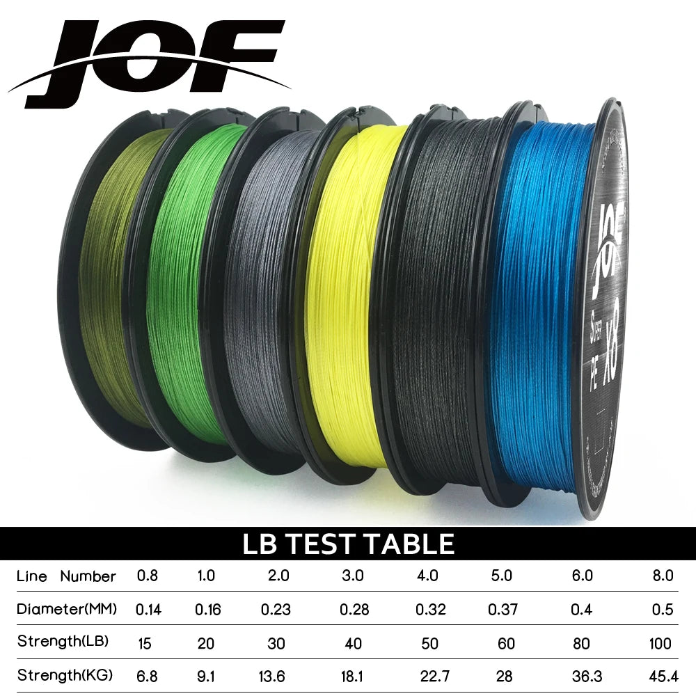 JOF X8 PE Braided Fishing Line Pesca Carp Multifilament Fly Wire Japanese Saltwater 150M 300M 500M 15LB-100LB