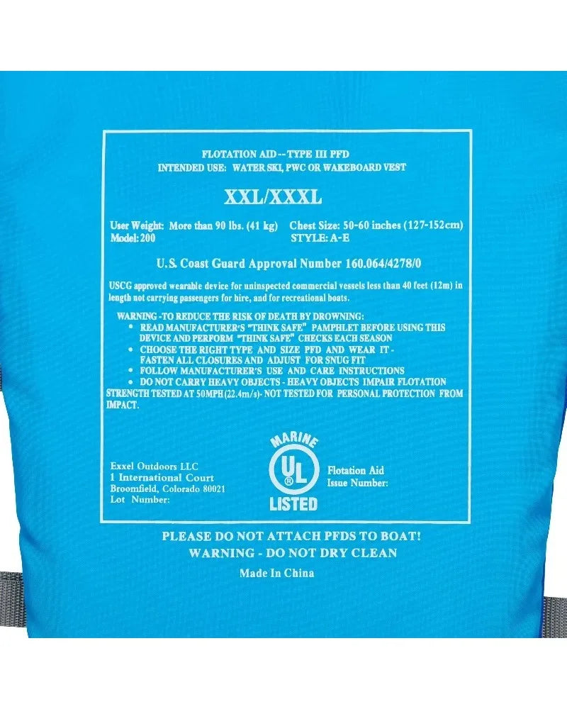 X2O Universal Adult 2X/3X Life Vest and Jacket, (50" - 60" Chest), Blue Ocean Coral, Unisex