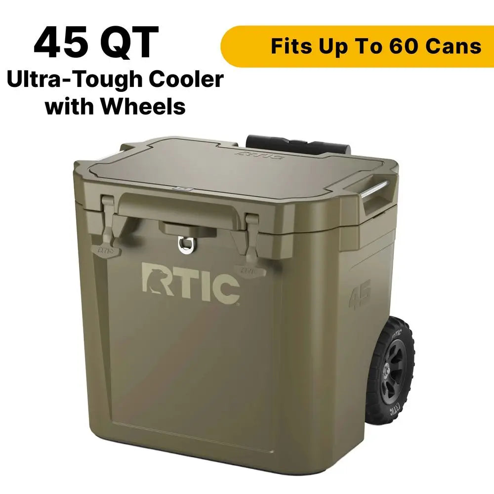 45 QT Wheeled UltraTough Cooler Hard Insulated Portable Ice Chest Box for Beach, Drink, Beverage, Camping, Picnic, Fishing, Boa