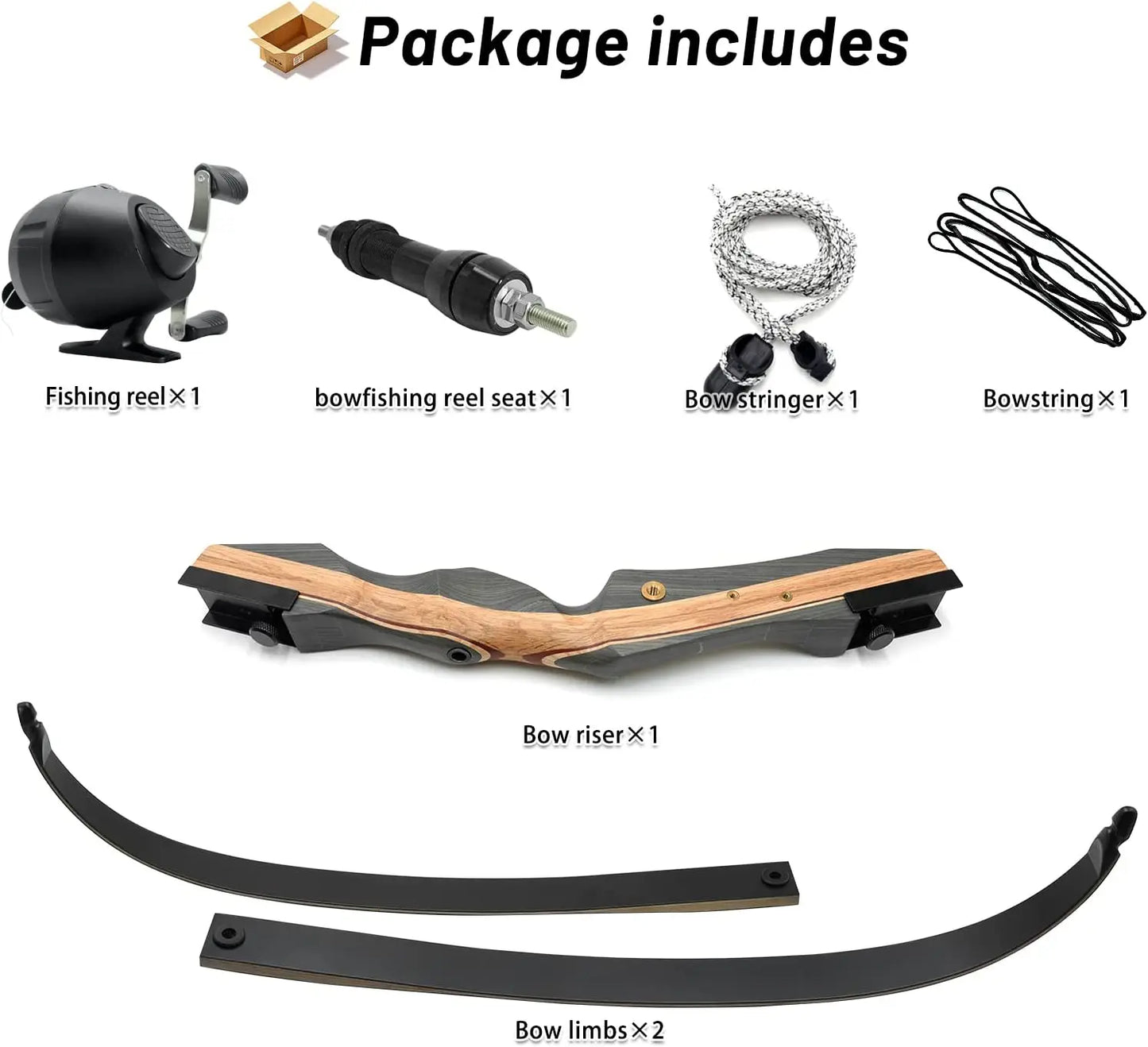 62" Archery Bowfishing Reel Kit 25-50lbs Archery Set Adult Takedown Recurve Bow for Hunting Right Hand Fishing Bow