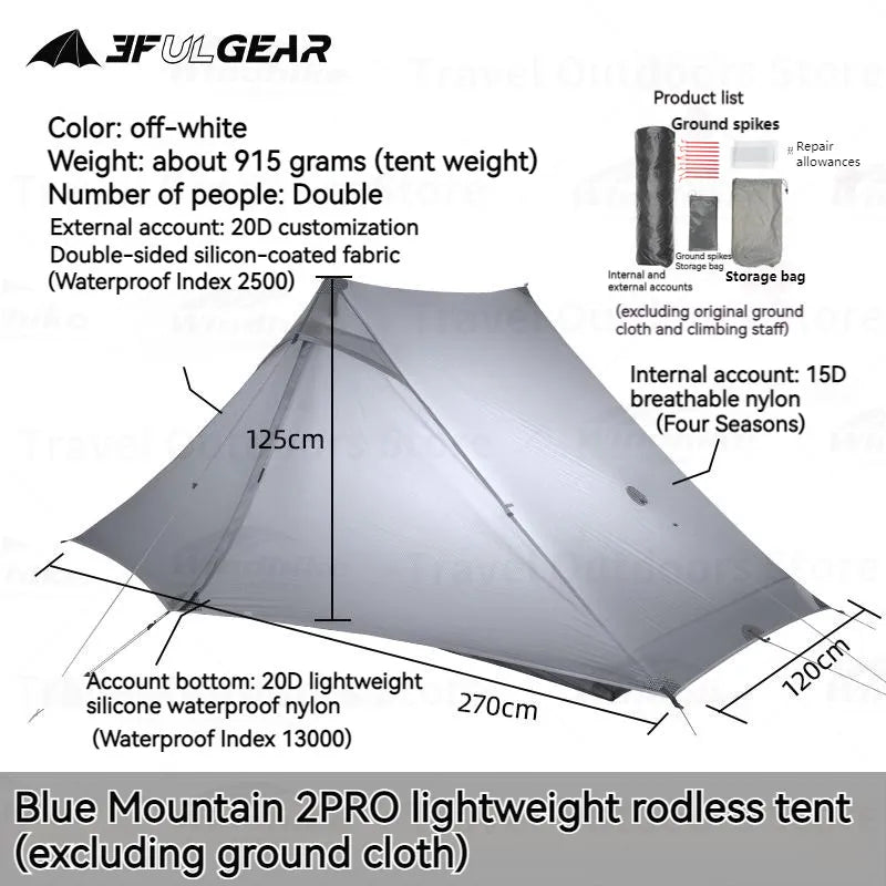 3F UL GEAR LanShan 2 Pro Roof Tent Ultralight Double Layer Tent for 2 Persons Outdoor Camping Hiking Trekking 3/4 Season