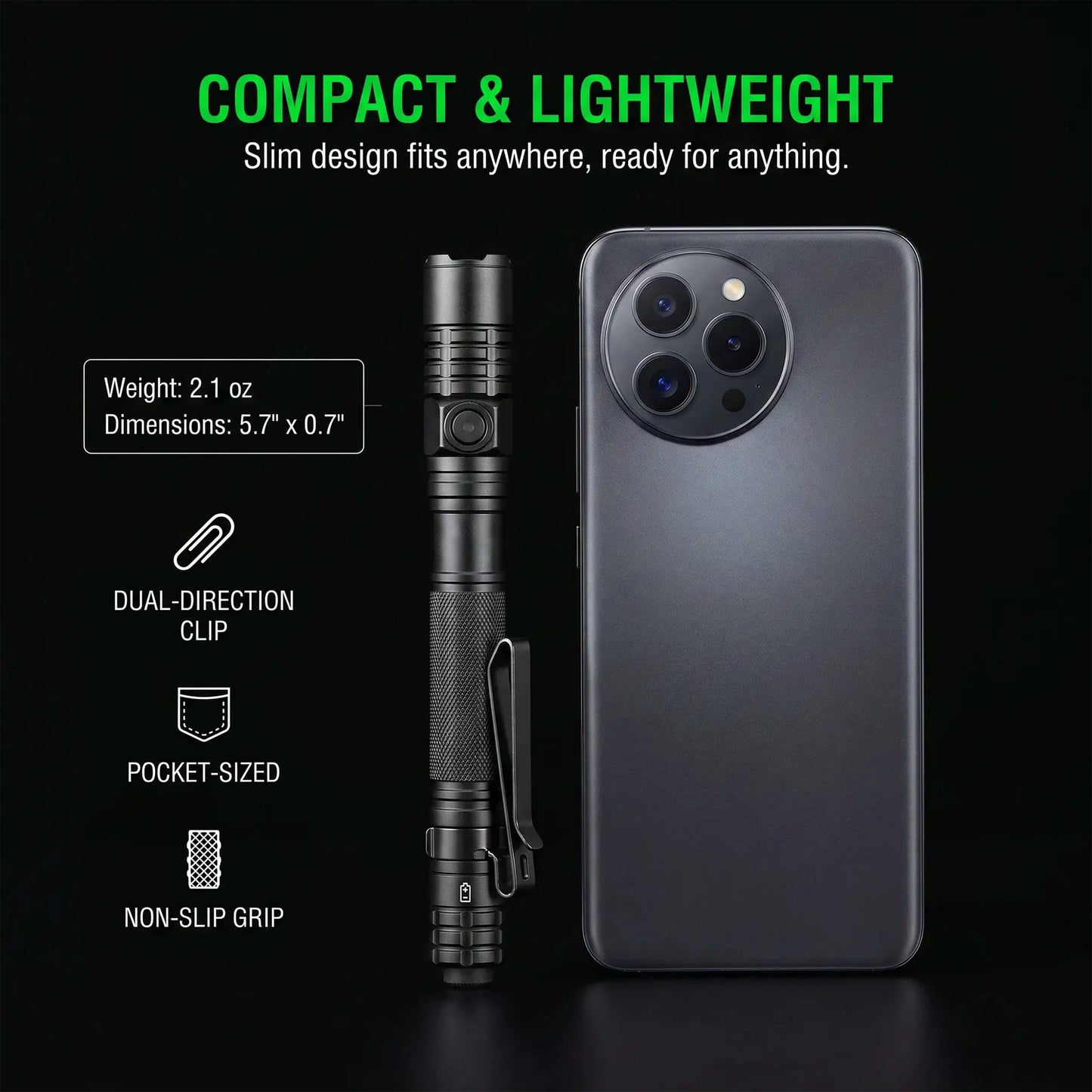 1200 Lumens High Bright EDC Tactical Pen Light, Tail Switch Design with Multiple Light Modes, Portable Flashlight for Daily Lighting, Camping & Work