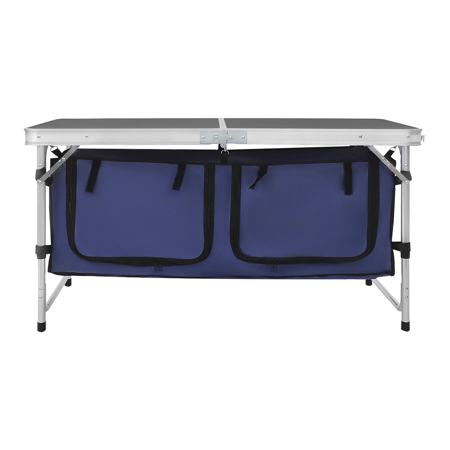 Folding Camping Table Adjustable 21.3-27.6in, Portable Aluminum Table with Storage, 77lbs Capacity for Outdoor