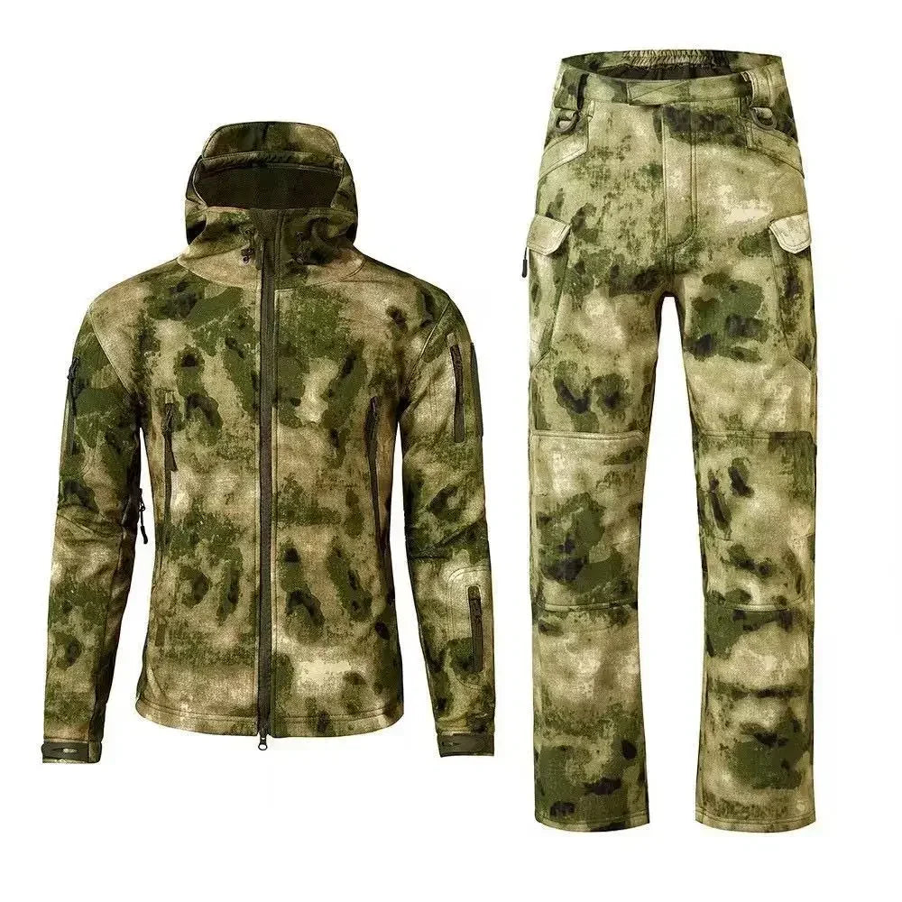 6XL TAD Tactical Men Hunting Hiking Fishing Explore Clothes Suit Camouflage Shark Skin Hunting Waterproof Hooded Jacket+Pants