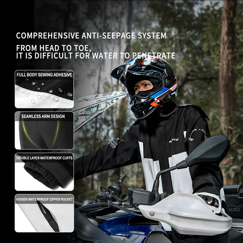 SCOYCO Motorcycle Raincoat Suit Men Rainstorm Prevention Split Rain Jacket Pants Camping Hiking Fishing Motorbike Rider Raincoat
