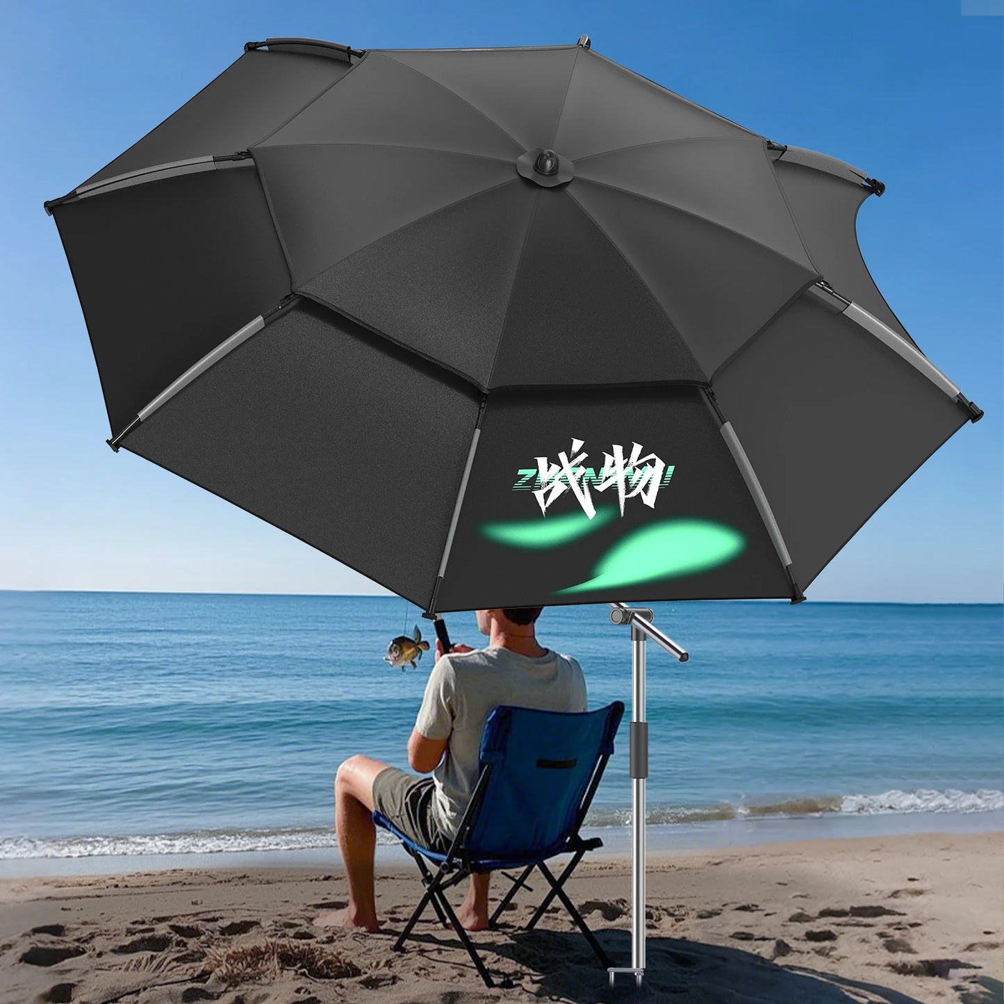 Large Foldable Fishing Umbrella | Beach Sun Umbrella UPF 50+Windproof Portable  Adjustable Durable for Sun Shade