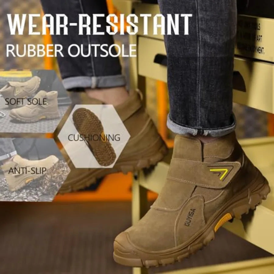 GLANOUDUN Steel Toe Boots for Men Slip on Work Boots for Men Comfortable Safety Boot Indestructible Construction Footwear Lacel