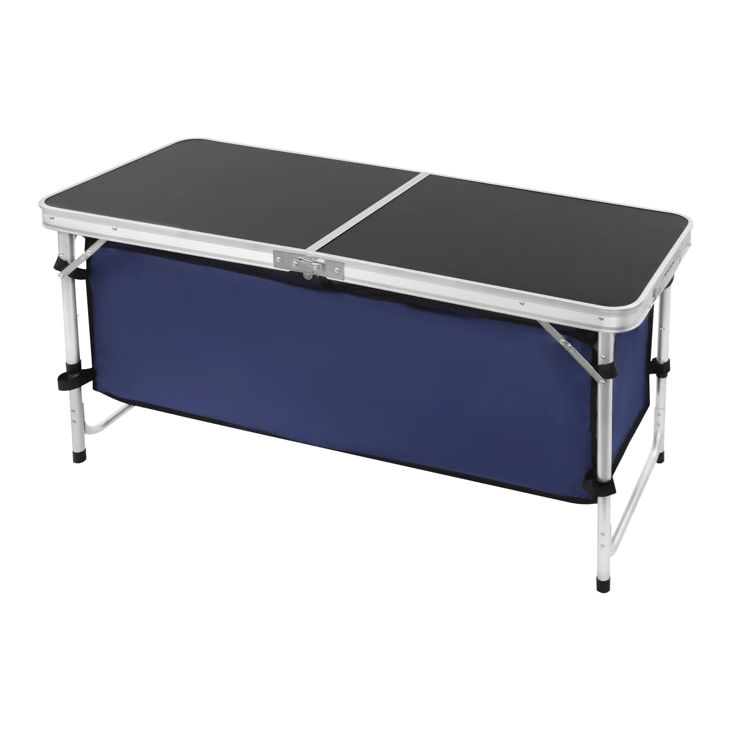 Folding Camping Table Adjustable 21.3-27.6in, Portable Aluminum Table with Storage, 77lbs Capacity for Outdoor