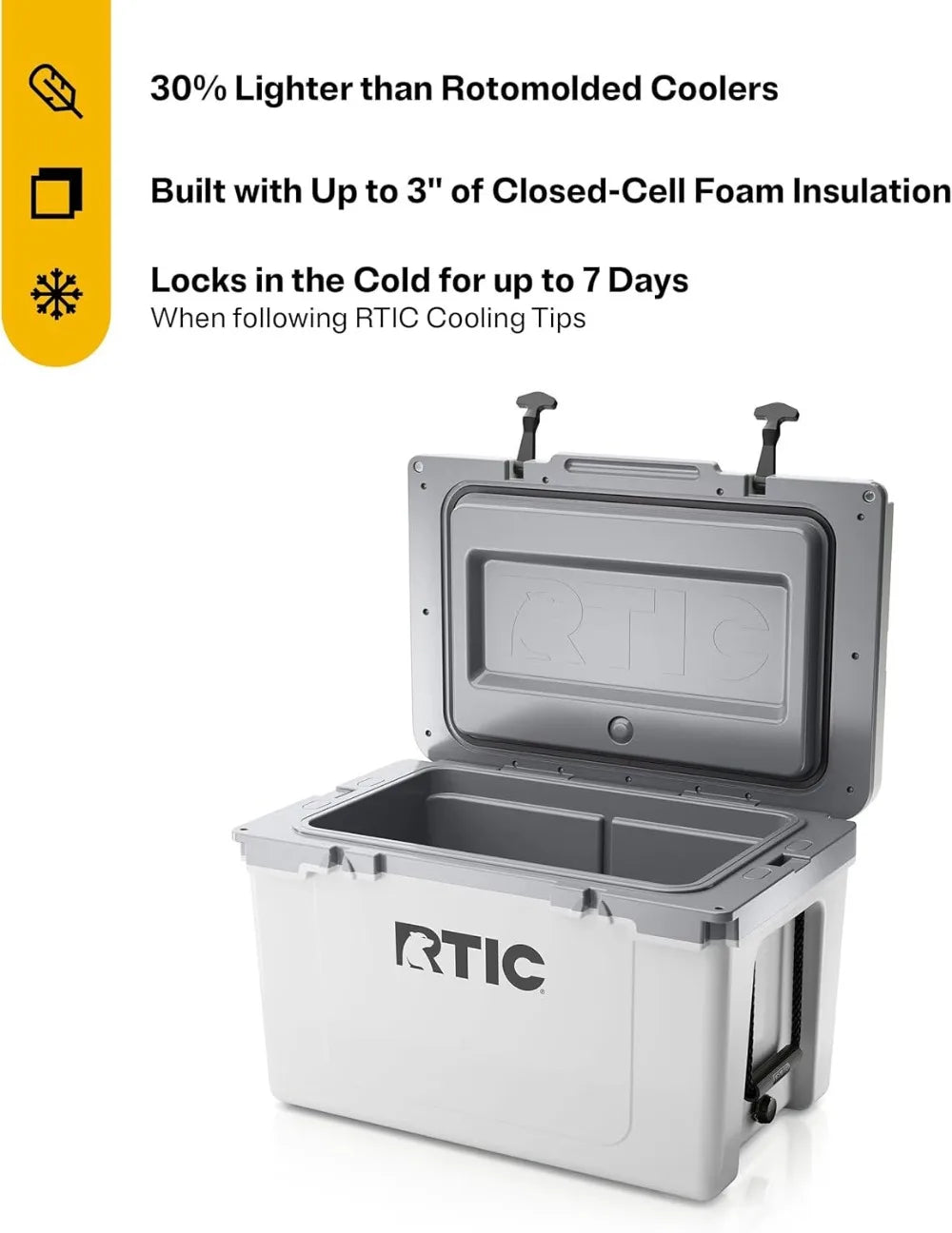 52QT Ultra-Light Hard Cooler, 30% Lighter, Ice Retention Days, for Camping Fishing Beach Boat Picnic