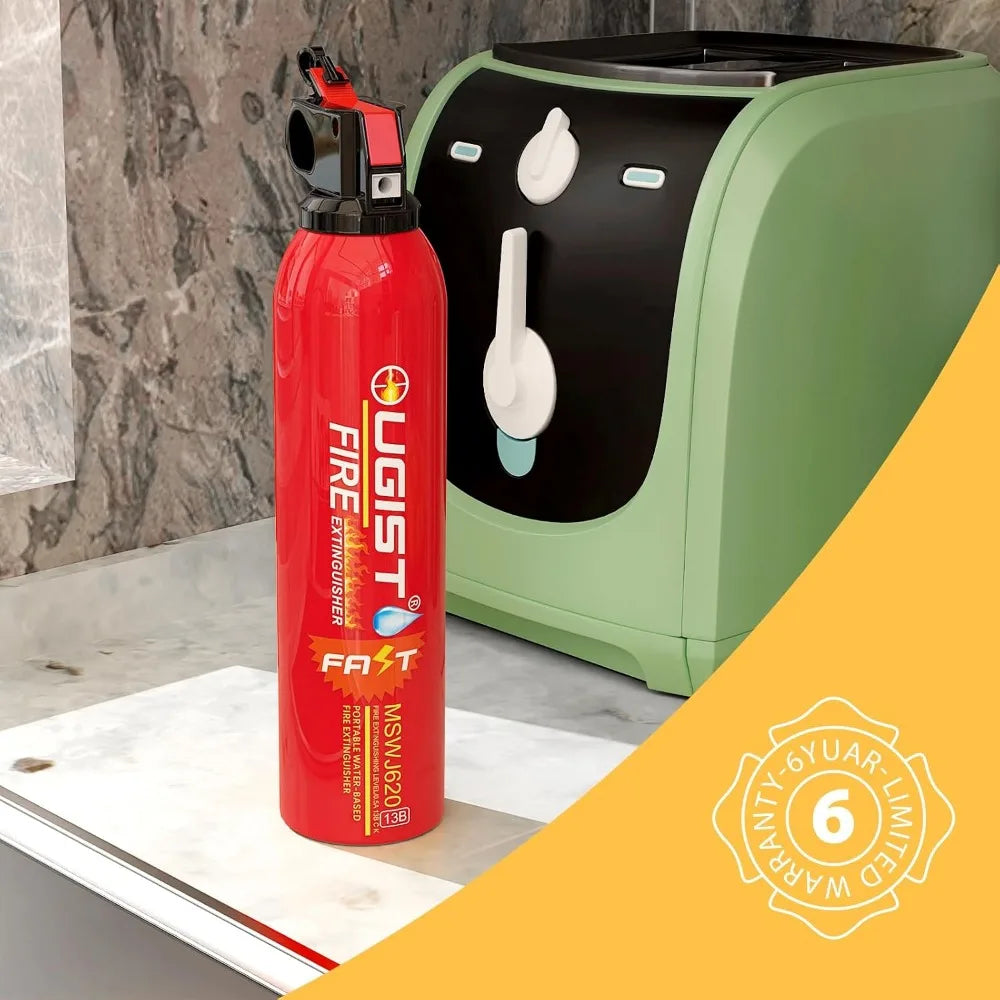 Portable Fire Extinguisher 6-Pack, 21oz Each, Water-Based for Home Kitchen Car Camping, Quick Response, No Residue