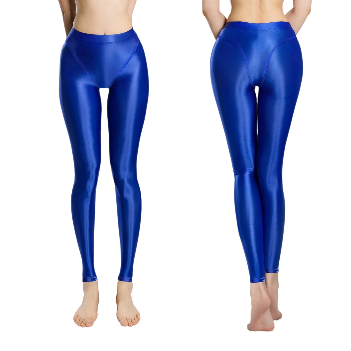 Women Glossy Stretchy Stirrup Leggings Skinny Rolling Up High Waist Slim Fit Tights for Fitness Gym Yoga Sports Control Pants