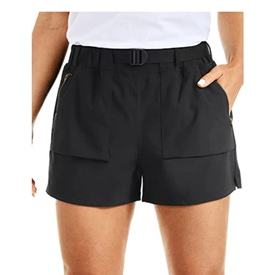 Women's Waterproof Stretch Hiking Shorts Mid Rise Summer for Outdoor Golf Workout with Zip Pockets Belt - 3
