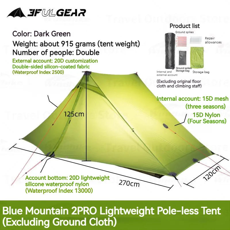 3F UL GEAR LanShan 2 Pro Roof Tent Ultralight Double Layer Tent for 2 Persons Outdoor Camping Hiking Trekking 3/4 Season