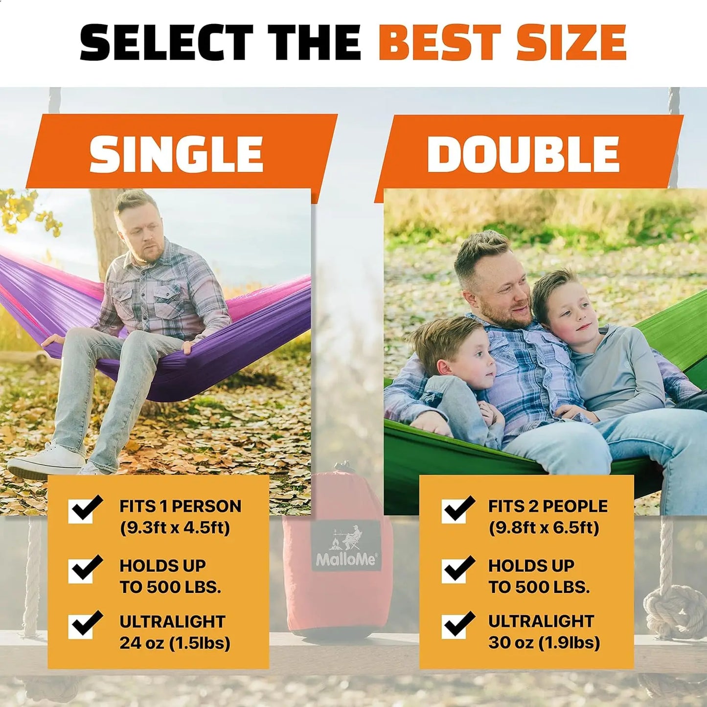 Camping Hammock for Adults & Kids - Portable Hammocks for Outside - Hamacas para Adultos Outdoor Single & Double Two 2 Person Ha