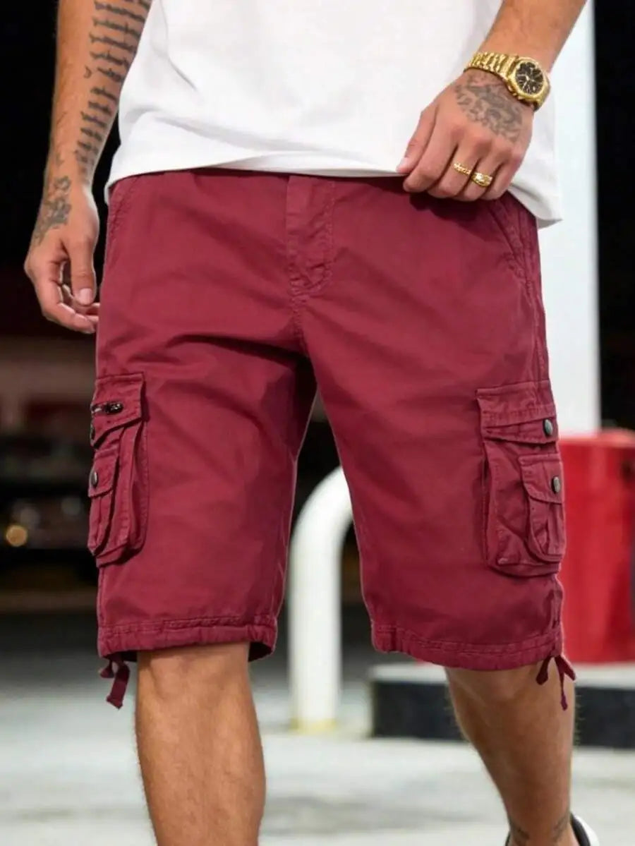 Men's Solid Color Cargo Shorts Cotton Washed Multi-Pocket Waist Lightweight Breathable For Daily Commute Outdoor Camping Beach