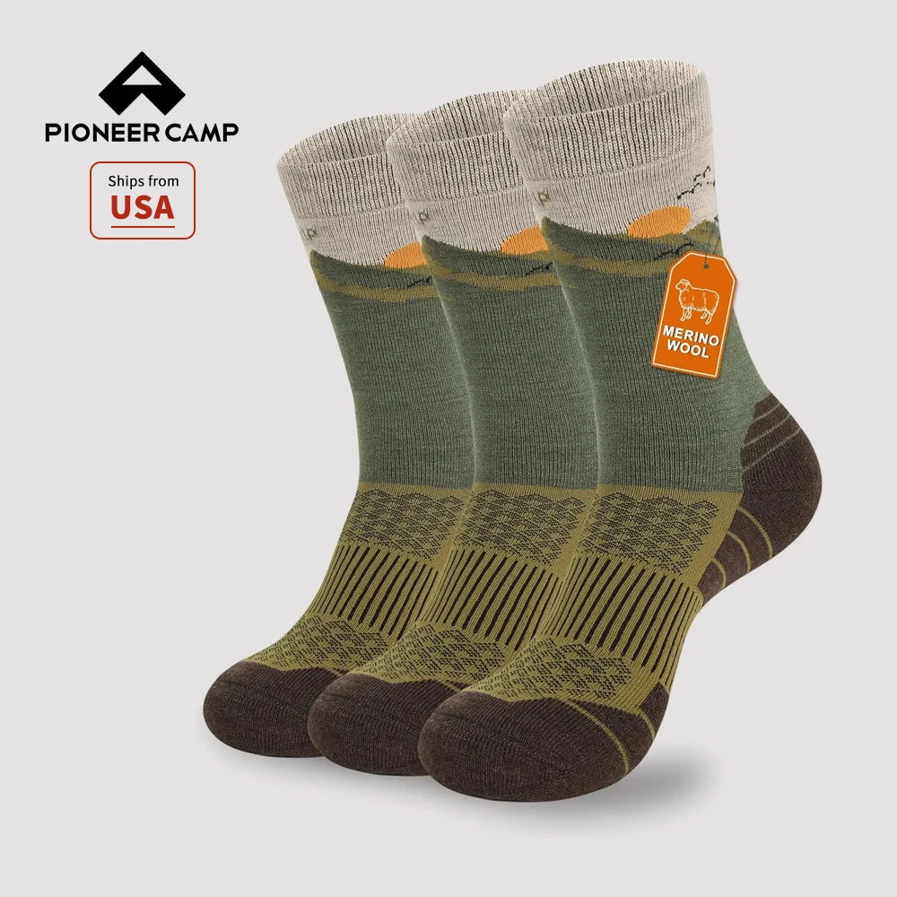 Pioneer Camp Merino Wool Hiking Socks for Men & Women Cozy Running Socks Cushioned Breathable Athletic Work Hunting - 3 Pairs