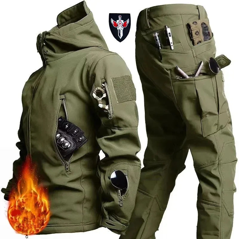 6XL TAD Tactical Men Hunting Hiking Fishing Explore Clothes Suit Camouflage Shark Skin Hunting Waterproof Hooded Jacket+Pants