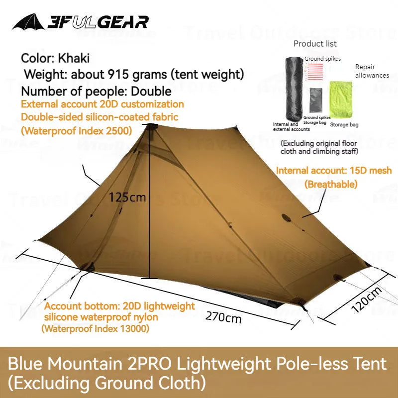 3F UL GEAR LanShan 2 Pro Roof Tent Ultralight Double Layer Tent for 2 Persons Outdoor Camping Hiking Trekking 3/4 Season