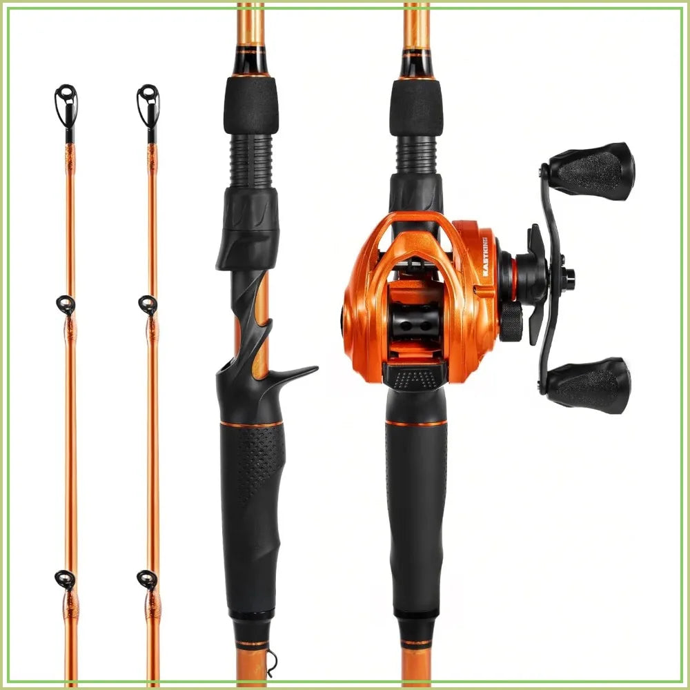 Twin-tip Fishing Rod and Reel Combo, Spinning & Baitcaster Combo, Flame Pattern, IM6 Graphite 2Pc Rod with Backup Tip, Stainless Guides, EVA Handle