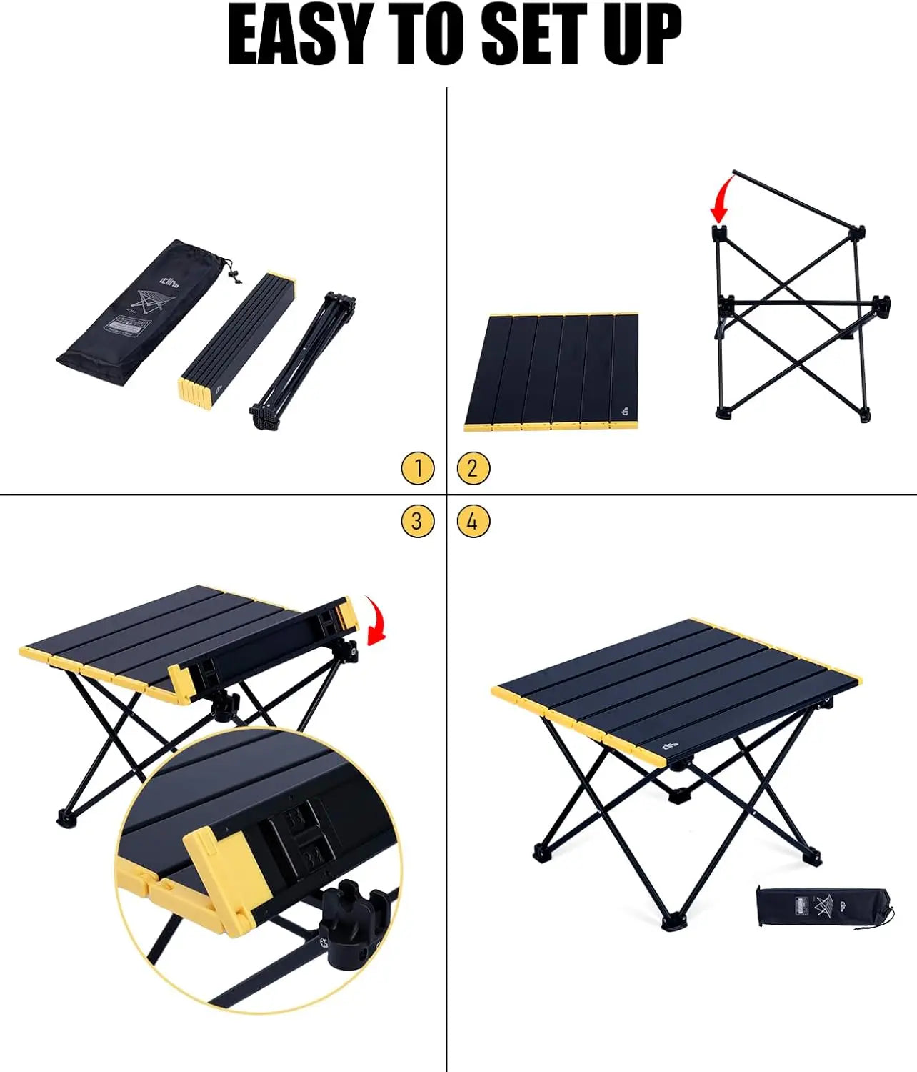 Ultralight folding camping table compact design with portable carry bag black small size