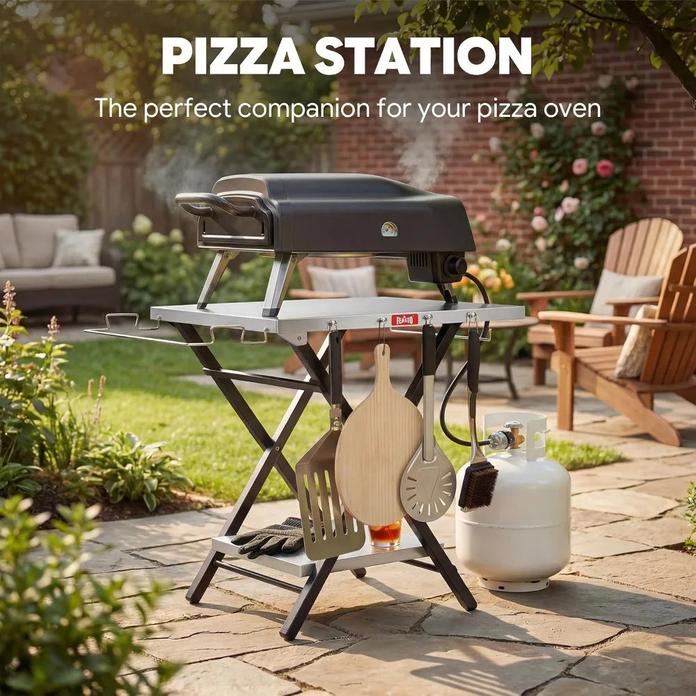 Foldable Outdoor Grill Table, Pizza Oven Stand & Griddle Stand with Garage Rack & Tissue Holder, 30" x 24" Stainless Steel