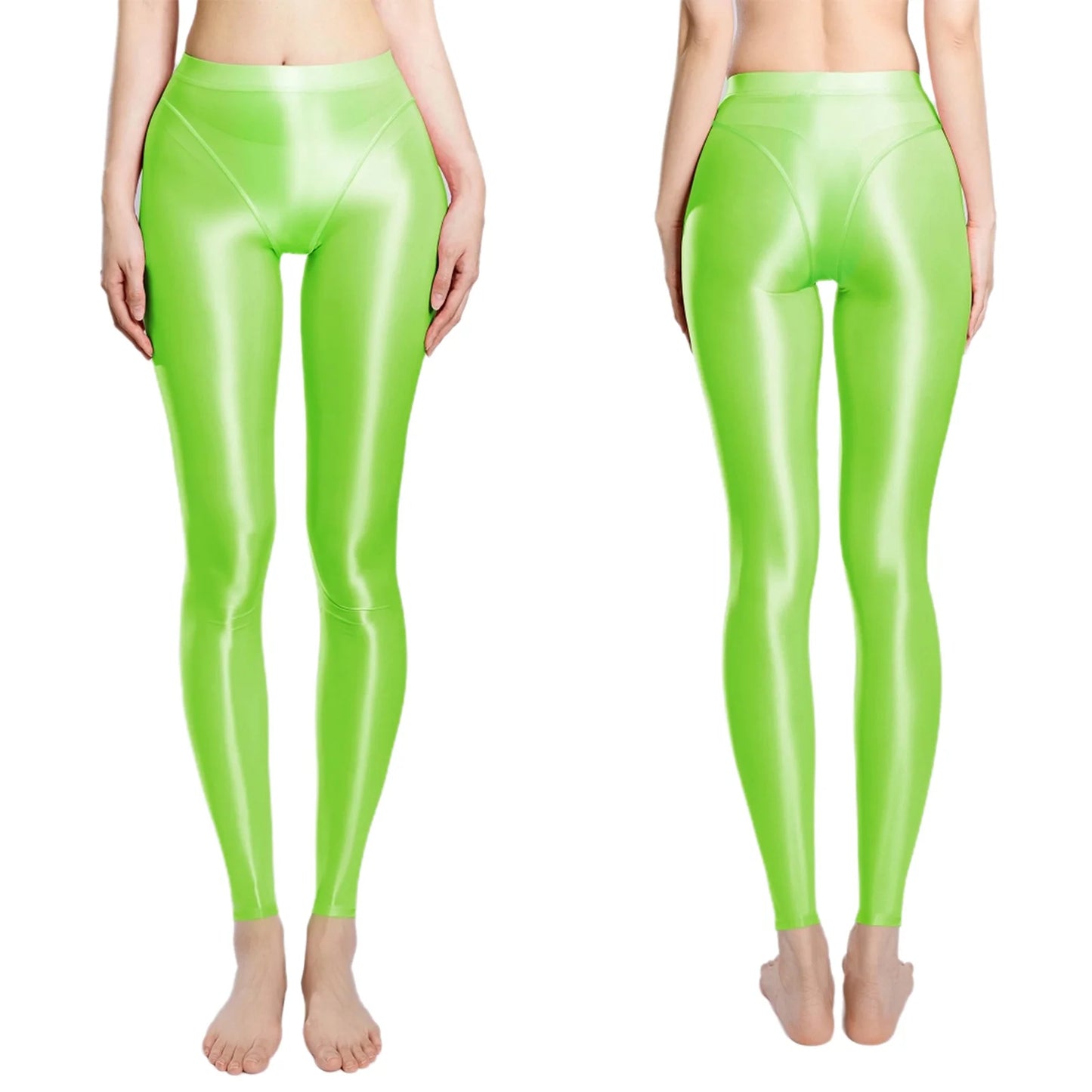 Women Glossy Stretchy Stirrup Leggings Skinny Rolling Up High Waist Slim Fit Tights for Fitness Gym Yoga Sports Control Pants