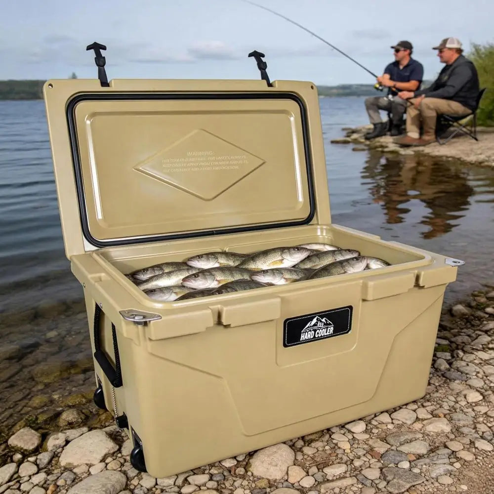 110 Quart Heavy-Duty Khaki Insulated Cooler for Camping, Fishing, and Outdoor Adventures