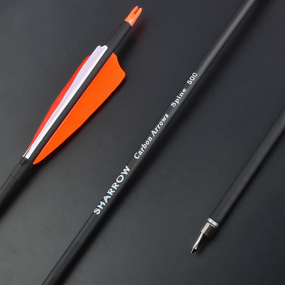 12pcs Mixed Carbon Arrows 4inch Turkey Feather Spine 500 ID6.2mm OD7.8mm Shaft 100 Gr Arrowheads Bow Hunting Shooting Acc