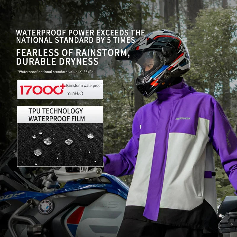 SCOYCO Motorcycle Raincoat Suit Men Rainstorm Prevention Split Rain Jacket Pants Camping Hiking Fishing Motorbike Rider Raincoat