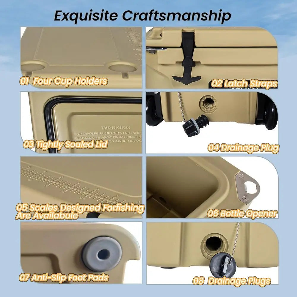 110 Quart Heavy-Duty Khaki Insulated Cooler for Camping, Fishing, and Outdoor Adventures