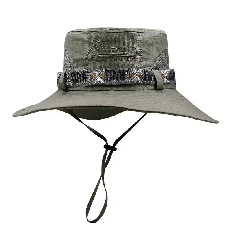 Bucket Fisherman Hat Unisex Men Women Panama Mesh Fabric UV Protection Wide Brim Safari One Size Hunting Fishing Beach