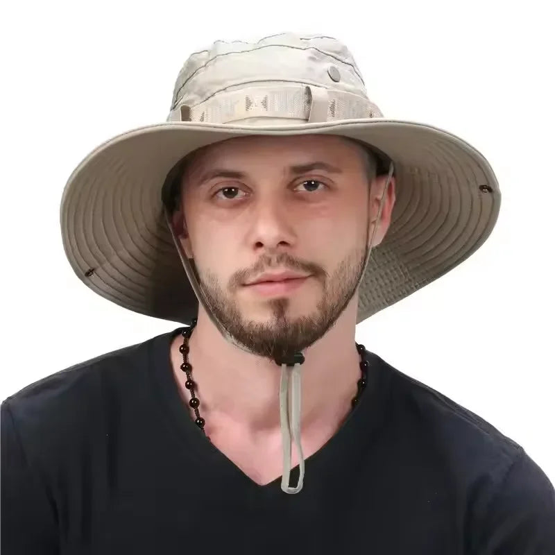 Bucket Fisherman Hat Unisex Men Women Panama Mesh Fabric UV Protection Wide Brim Safari One Size Hunting Fishing Beach
