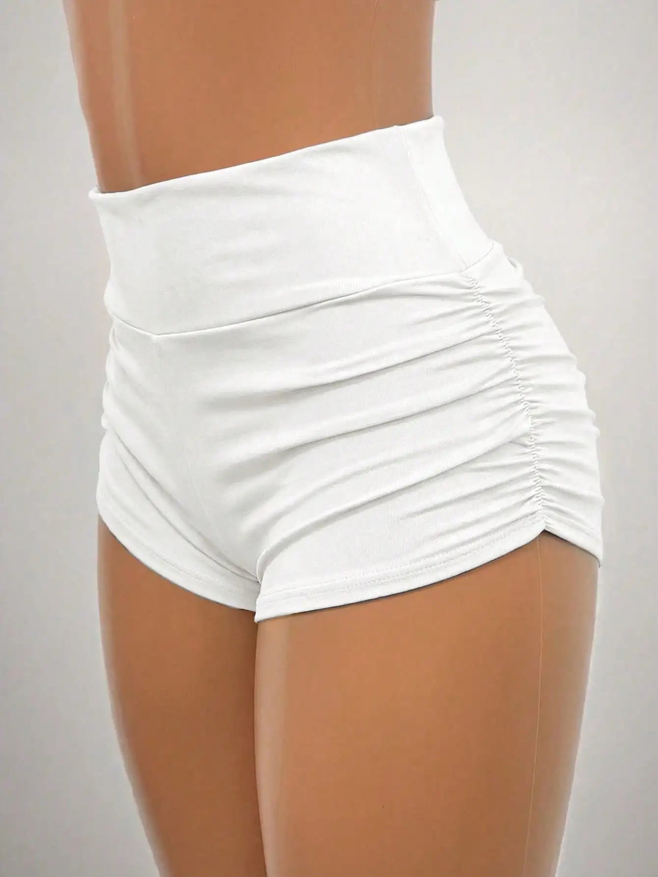 EZwear Ladies' Solid Color Ruched Biker Shorts, Summer Biking,Yoga Sports