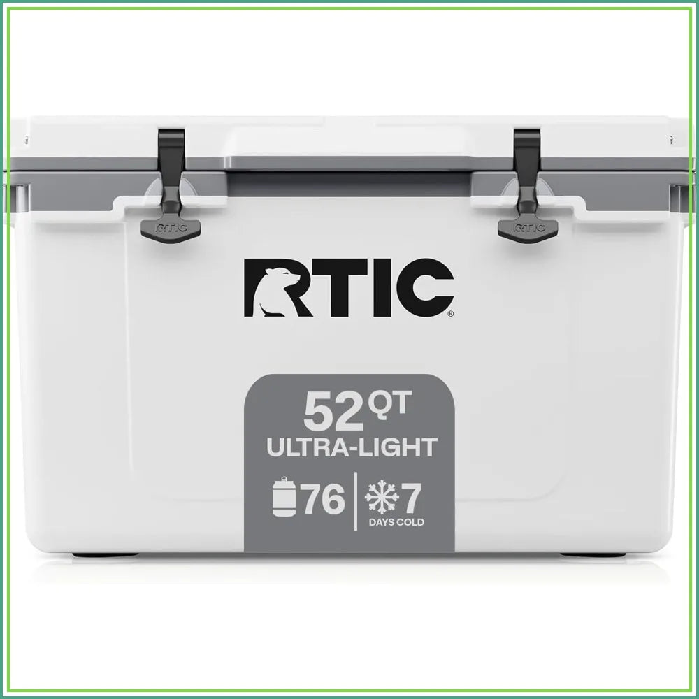 52QT Ultra-Light Hard Cooler, 30% Lighter, Ice Retention Days, for Camping Fishing Beach Boat Picnic