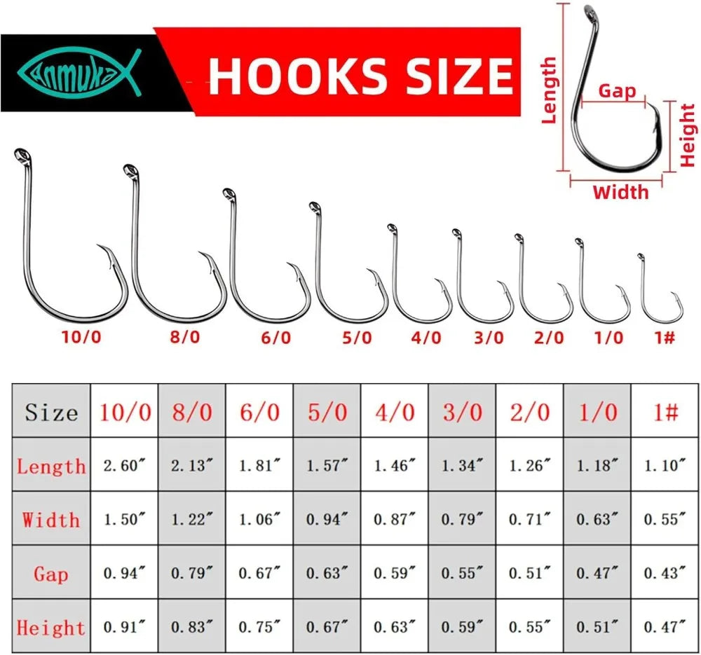 2X Strong Octopus Circle Hooks 50PCS for Saltwater Freshwater Fishing Catfish Bulk Set