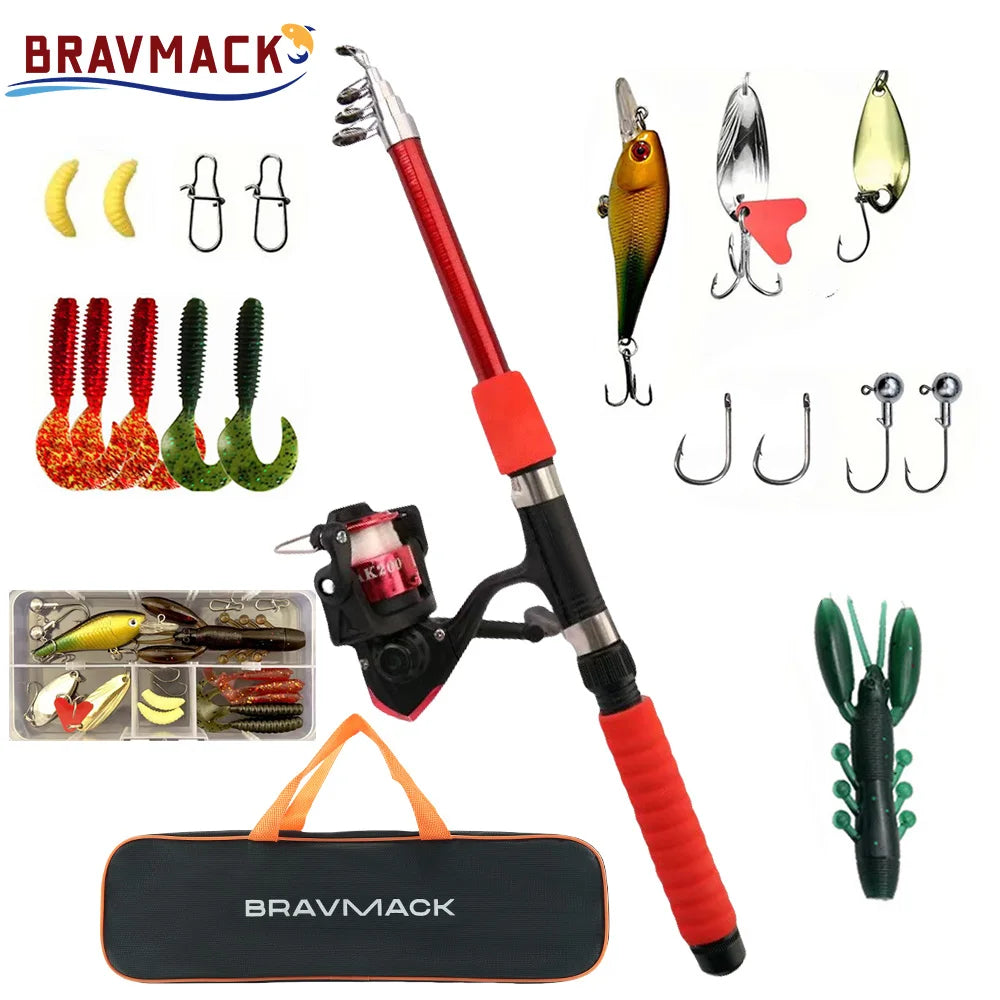 Fishing Pole Set Full Kits With Telescopic Fishing Rod And Spinning Reel Baits Hooks Travel Pole Set
