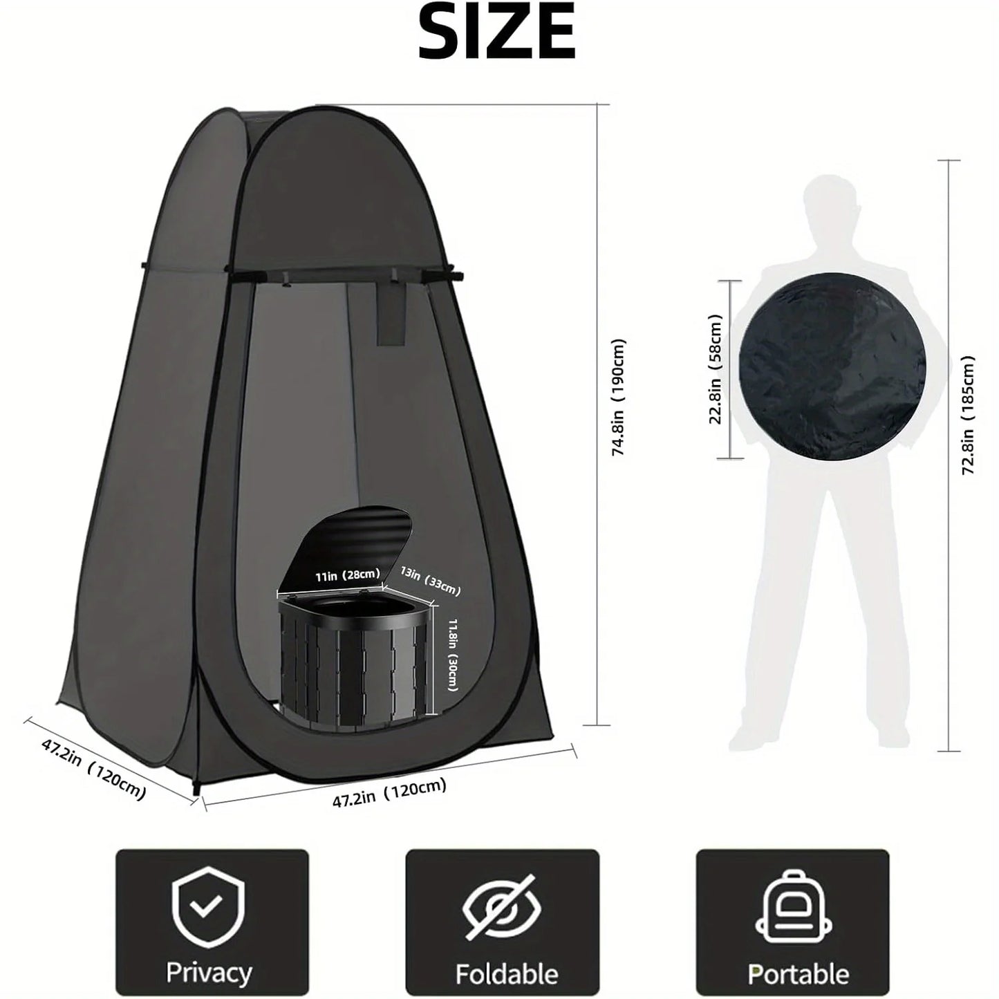 Portable Toilet and Privacy Tent for Adults, Pop Up Potty Tents Outdoor Portable Toilet for Camping with 12 Toilet Bags, Pop-up Tent for Toilet, Travel, Changing