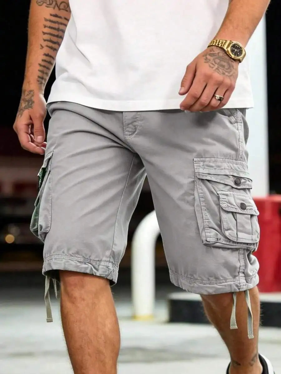 Men's Solid Color Cargo Shorts Cotton Washed Multi-Pocket Waist Lightweight Breathable For Daily Commute Outdoor Camping Beach