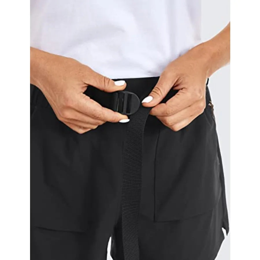 Women's Waterproof Stretch Hiking Shorts Mid Rise Summer for Outdoor Golf Workout with Zip Pockets Belt - 3