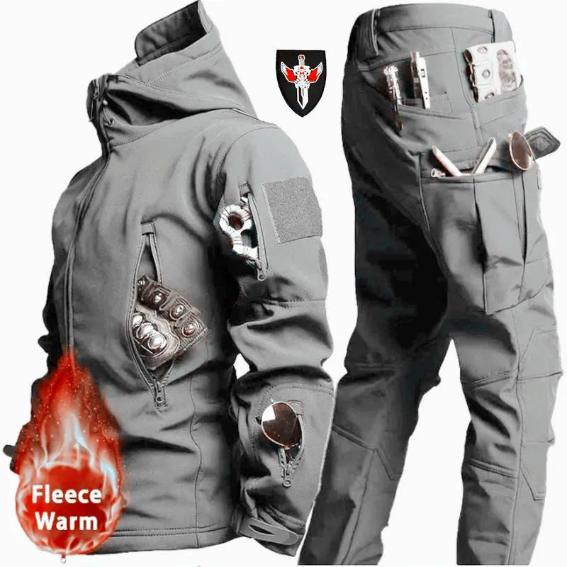 6XL TAD Tactical Men Hunting Hiking Fishing Explore Clothes Suit Camouflage Shark Skin Hunting Waterproof Hooded Jacket+Pants