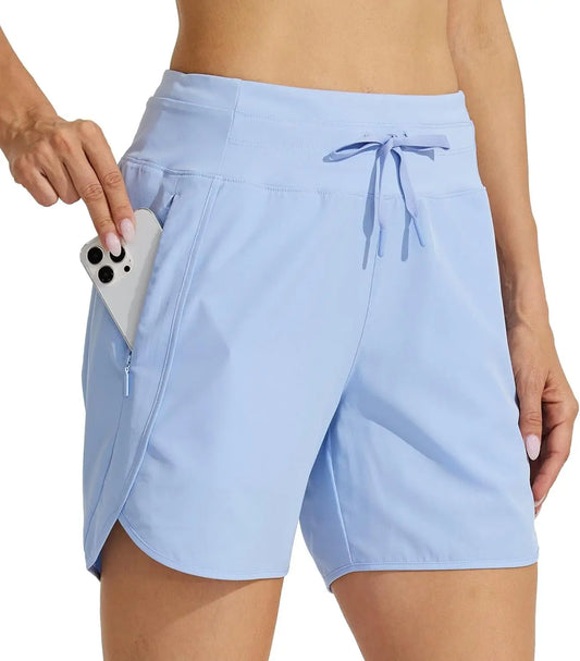 2026 Summer Women High Waist Solid 5 Inch Slim Running Shorts Quick Dry Athletic Hiking Gym Workout Multi Color