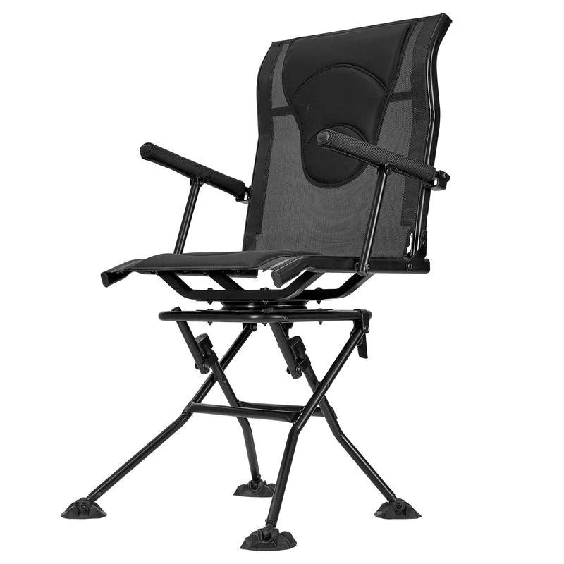 Folding chair, camping chair, fishing chair with armrests, adjustable carrying strap, and steel frame; folding garden chair (136 kg load capacity); 360° silent swivel; for picnics, garden, and outdoor use