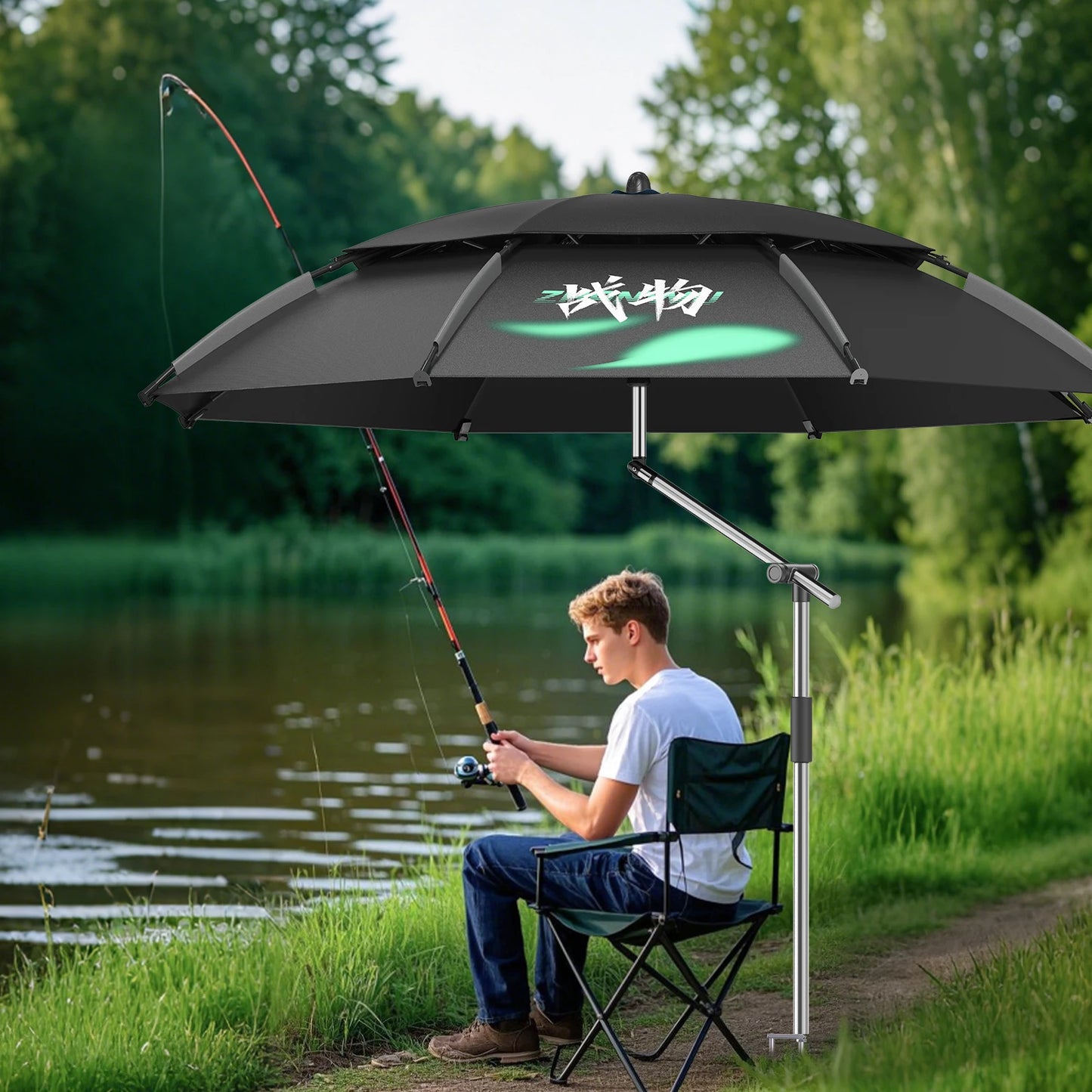 Large Foldable Fishing Umbrella | Beach Sun Umbrella UPF 50+Windproof Portable  Adjustable Durable for Sun Shade