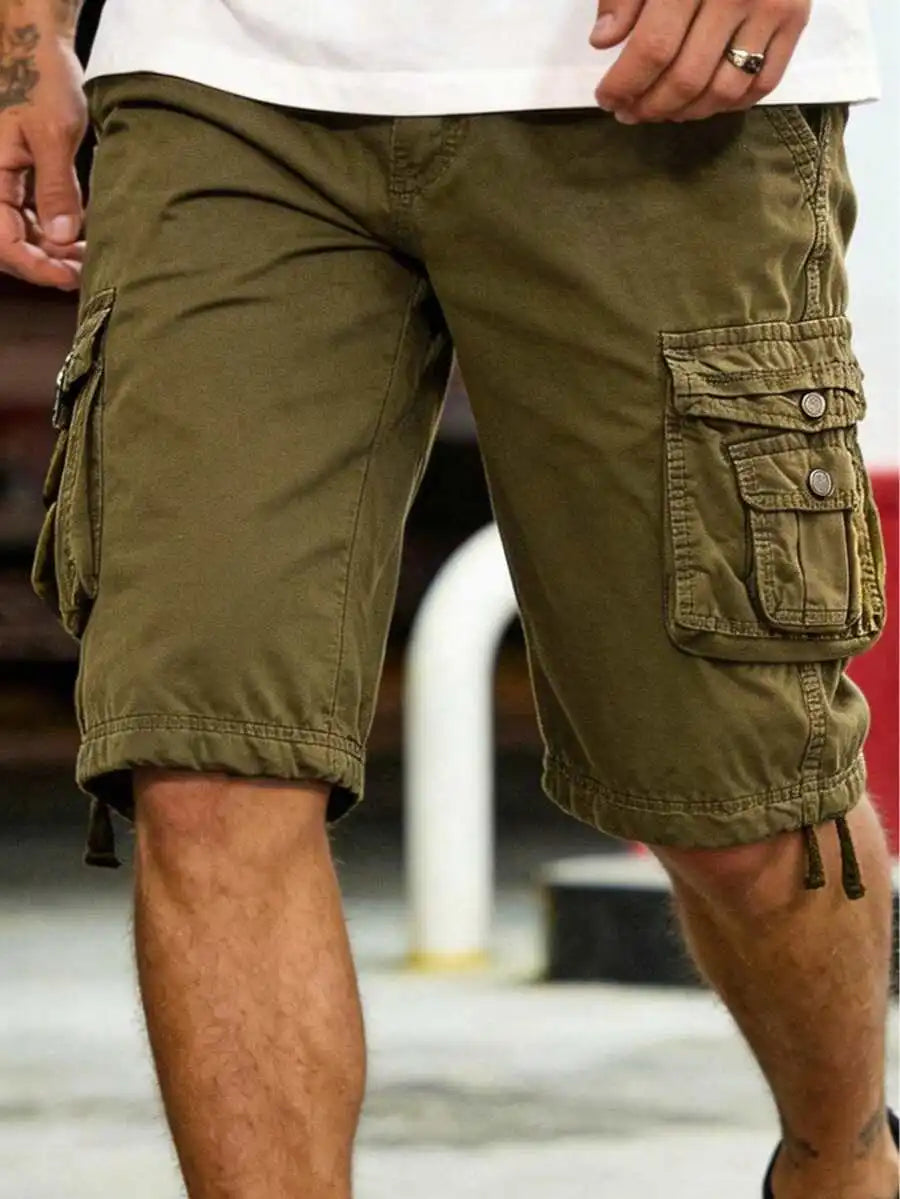 Men's Solid Color Cargo Shorts Cotton Washed Multi-Pocket Waist Lightweight Breathable For Daily Commute Outdoor Camping Beach